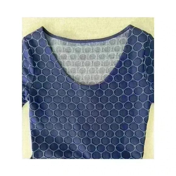 Leota Sz S Seraphine Jacquard Dress Blue Stretch 3/4 Slv Ballet Core Fit & Flare - Picture 12 of 16